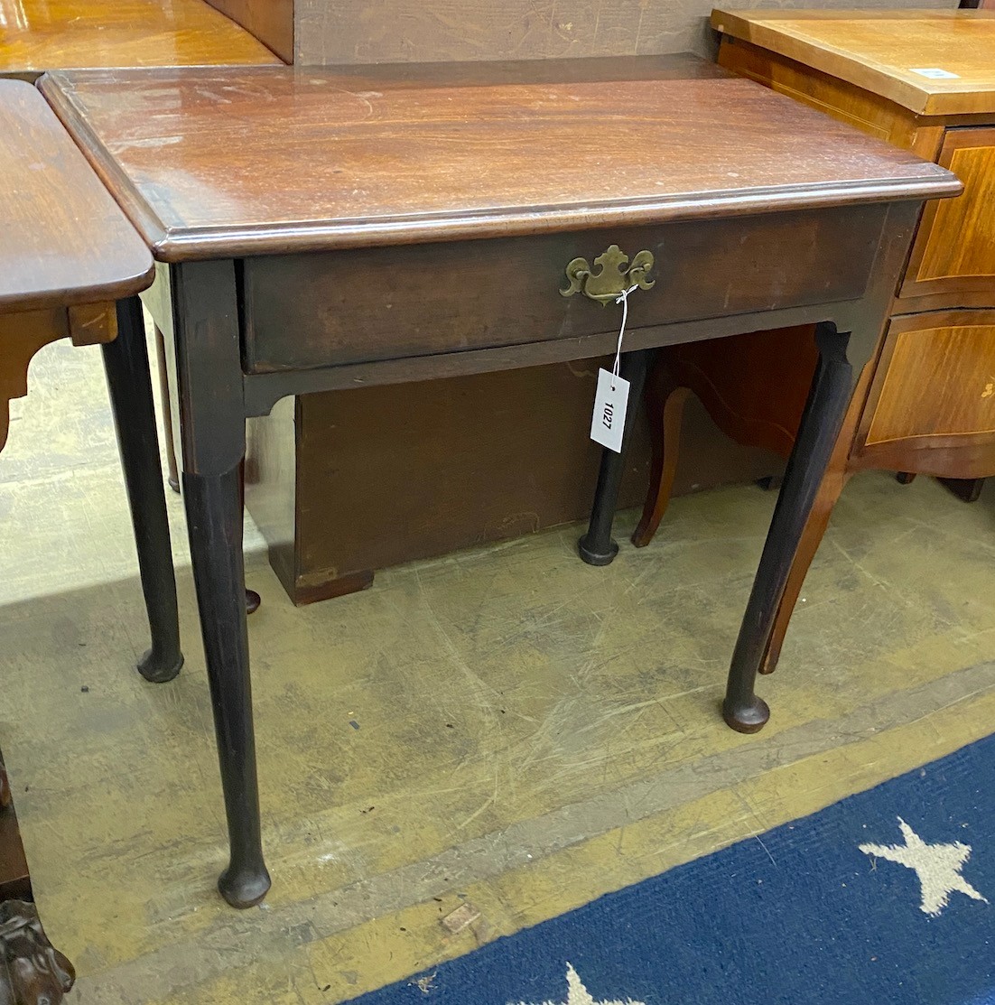 An 18th century mahogany single drawer pad foot side table, width 75cm, depth 44cm height 71cm